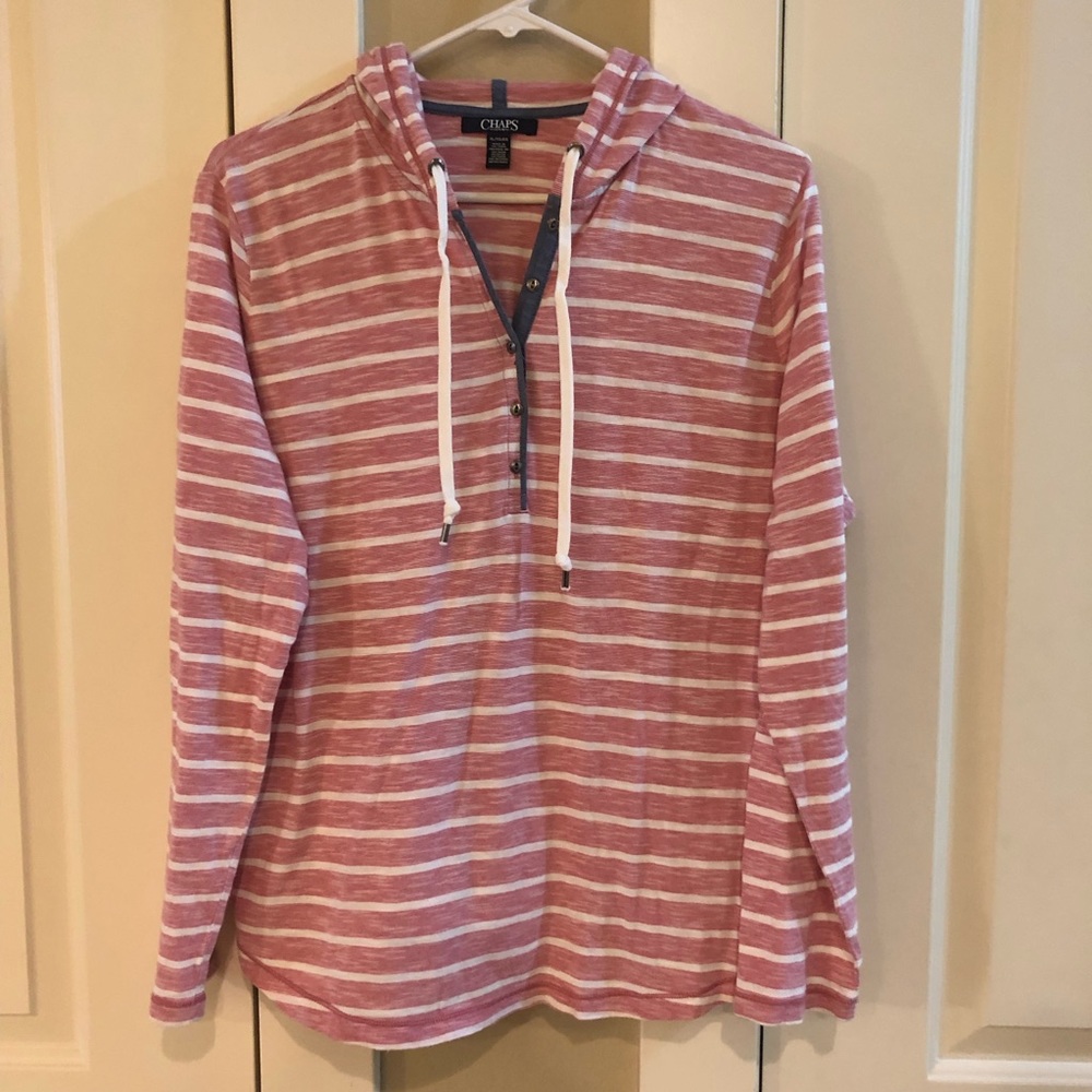 Women’s Chaps v-neck, buttons & hood shirt, XL